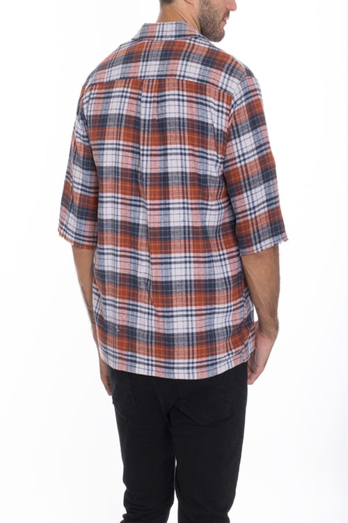 Men's Zip Up Flannel Short Sleeve Shirt S115