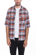 Men's Zip Up Flannel Short Sleeve Shirt S115