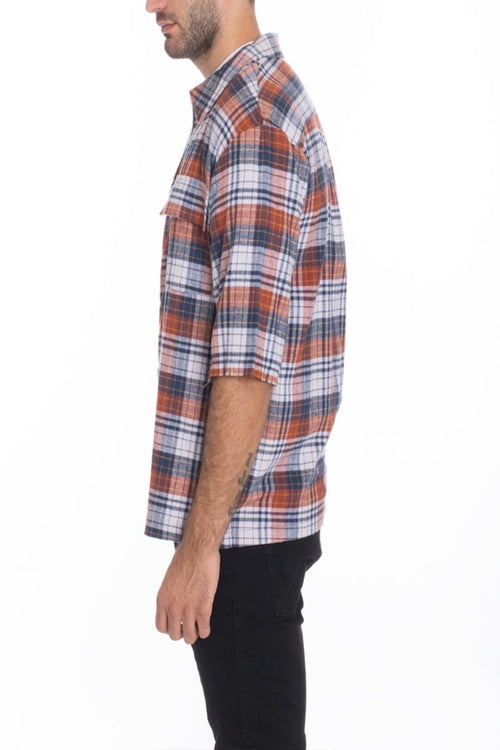 Men's Zip Up Flannel Short Sleeve Shirt S115